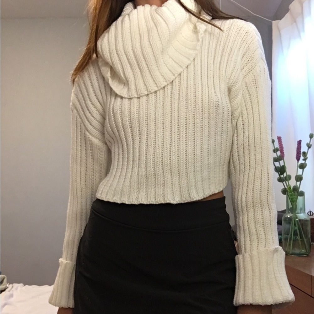 Cropped cowl neck sweater